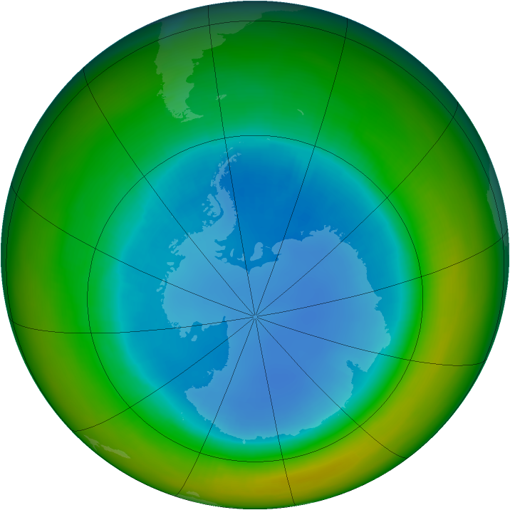 Antarctic ozone map for August 1991